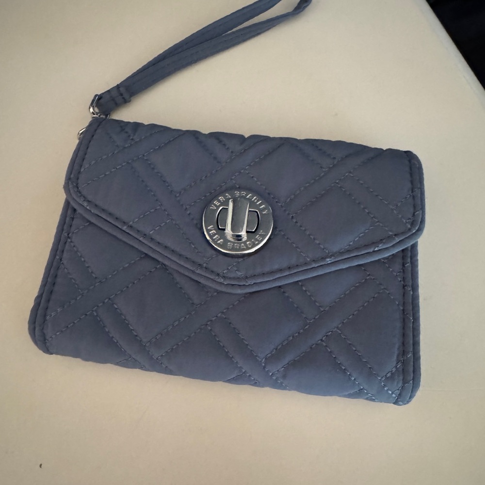 Vera Bradley Quilted Slate Blue Turn-Lock Wristlet